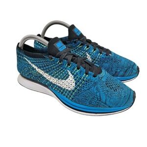 Nike Flyknit Racer Shoes Mens Size 7.5 Blue Black White Running Knit 526628-402